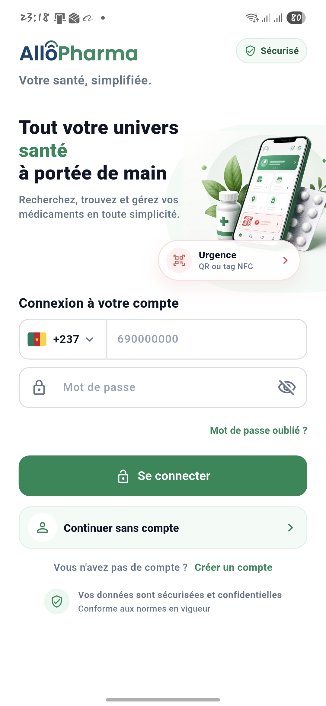 Accueil de l'application mobile AllôPharma