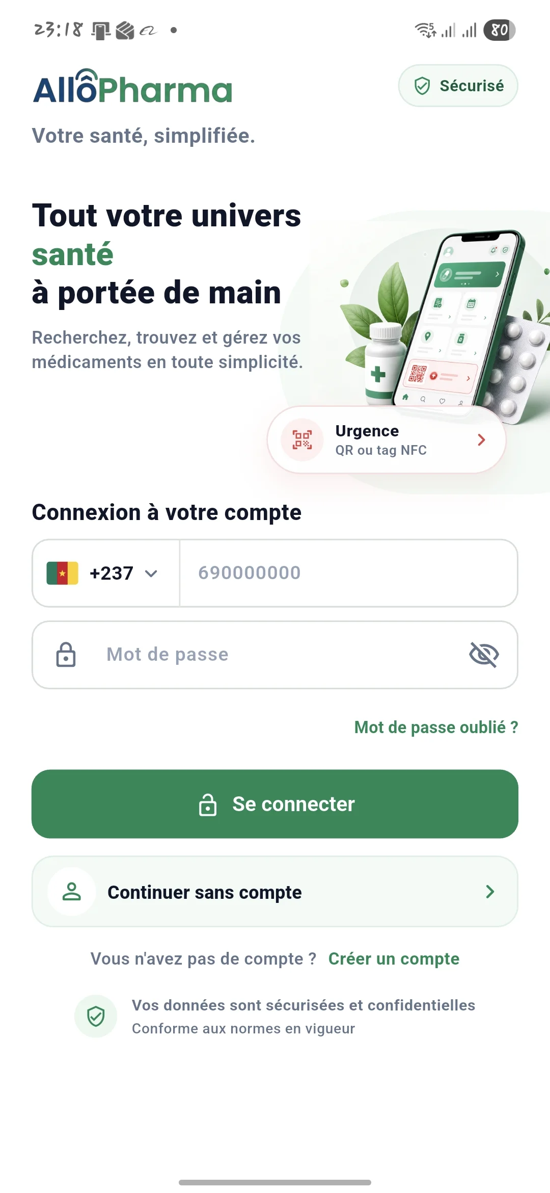 Accueil de l'application mobile AllôPharma