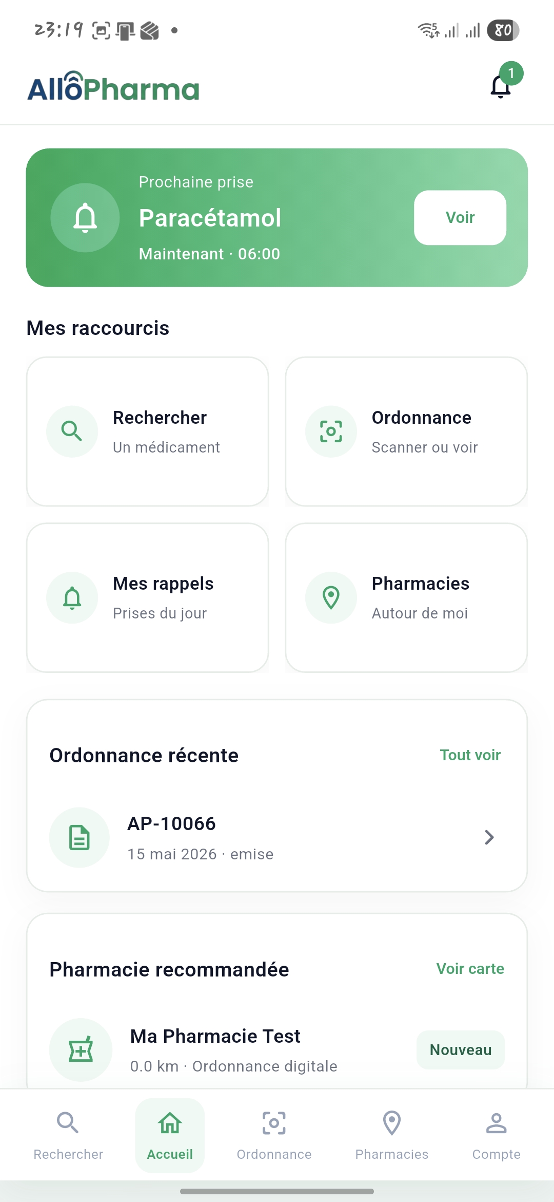 Tableau de bord patient AllôPharma