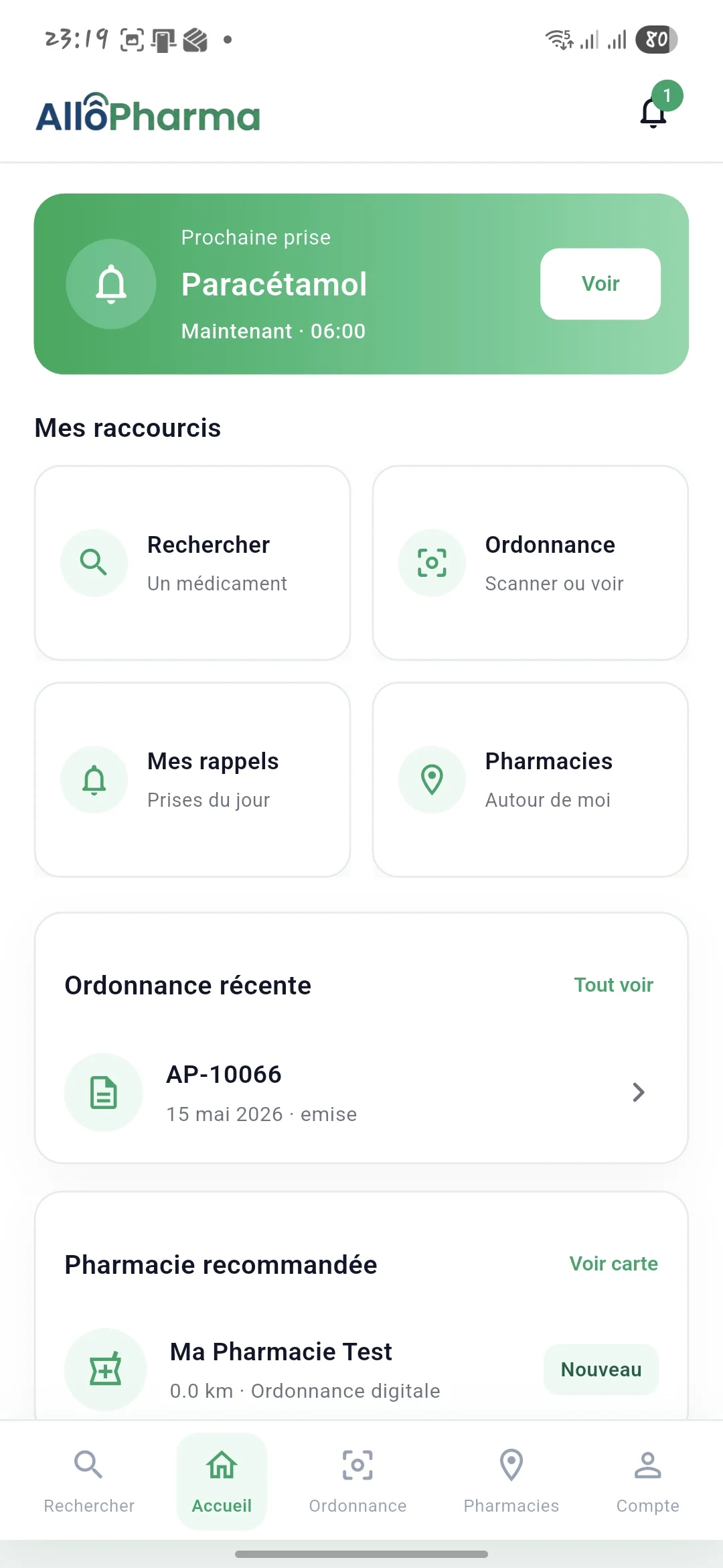 Tableau de bord patient AllôPharma