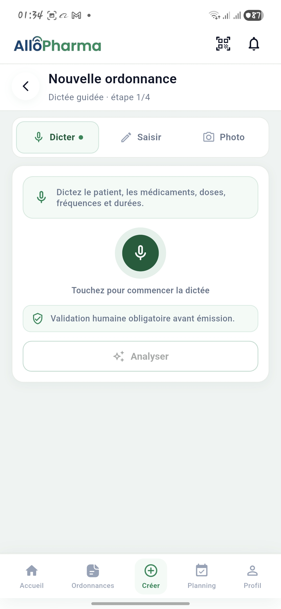 Création d'une nouvelle ordonnance mobile