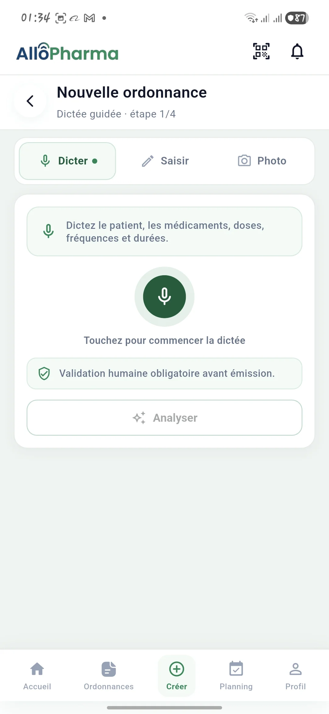 Création d'une nouvelle ordonnance mobile