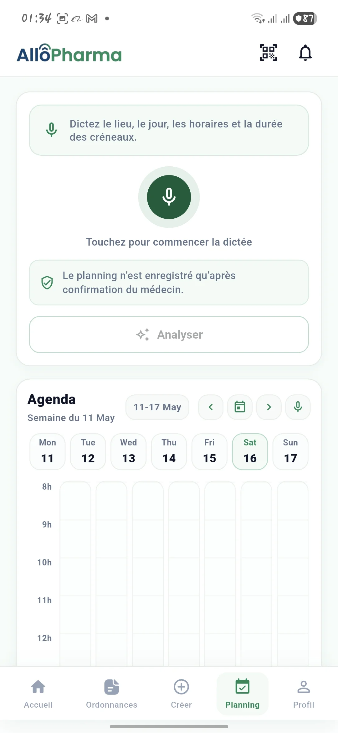 Planning médecin dans l'application mobile