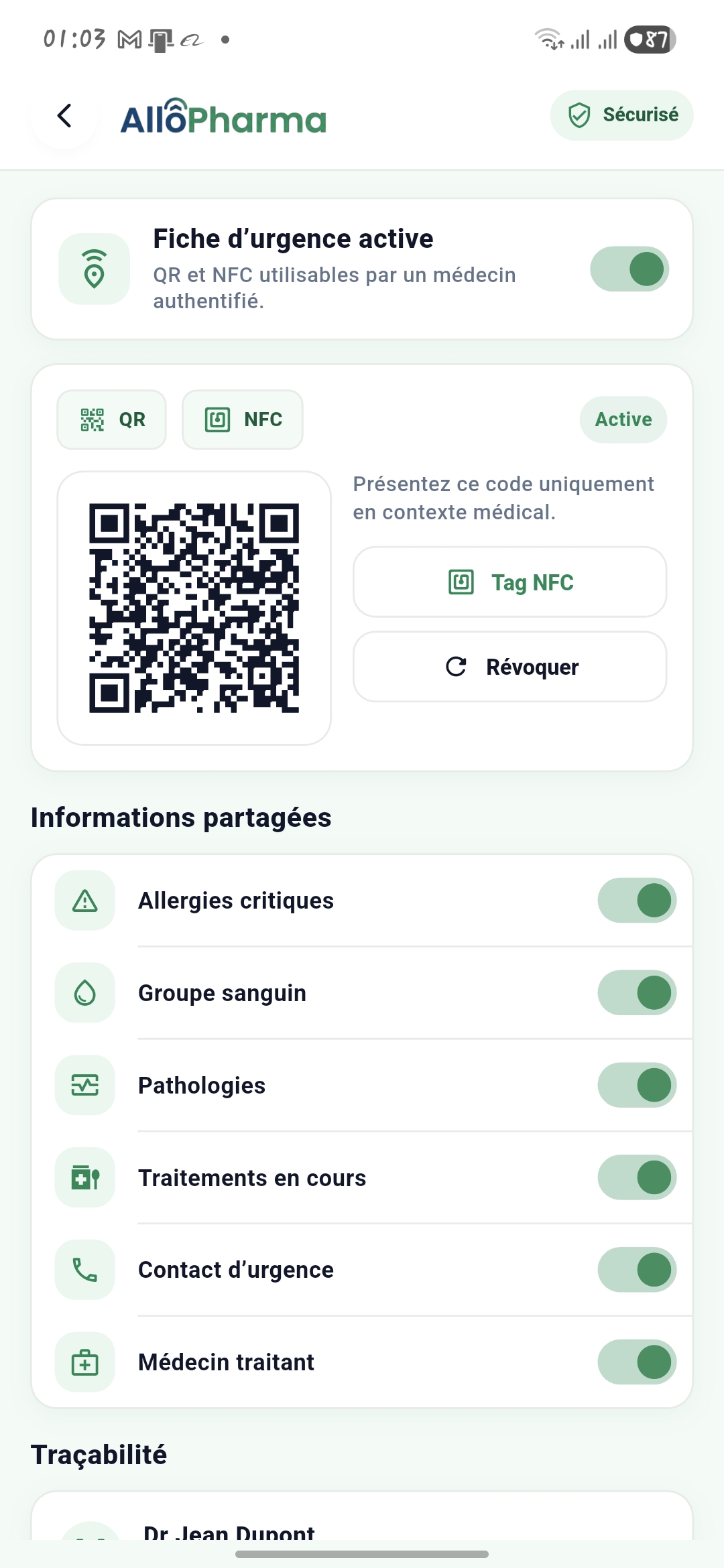 Réglage des données partagées par le patient