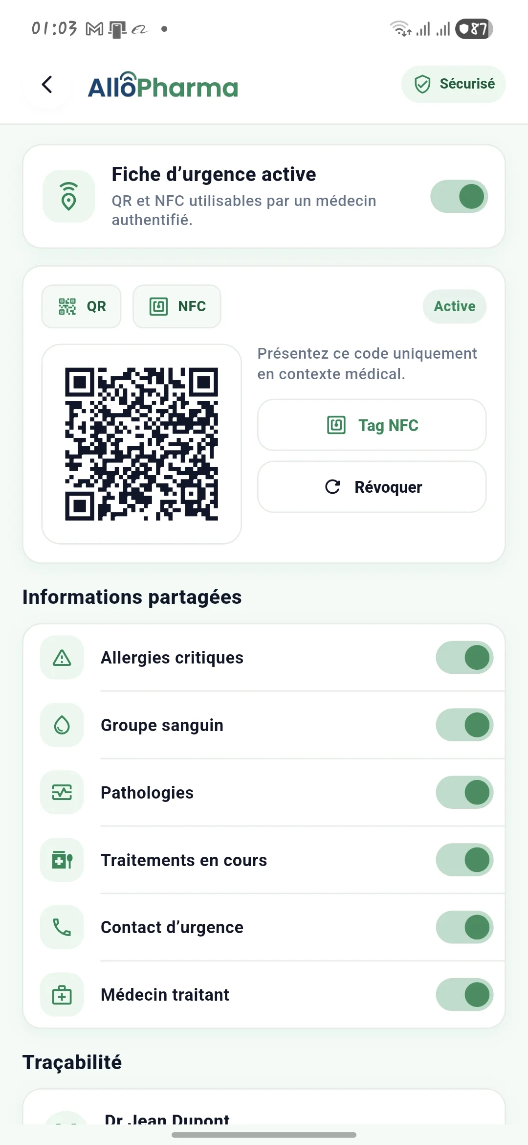 Réglage des données partagées par le patient